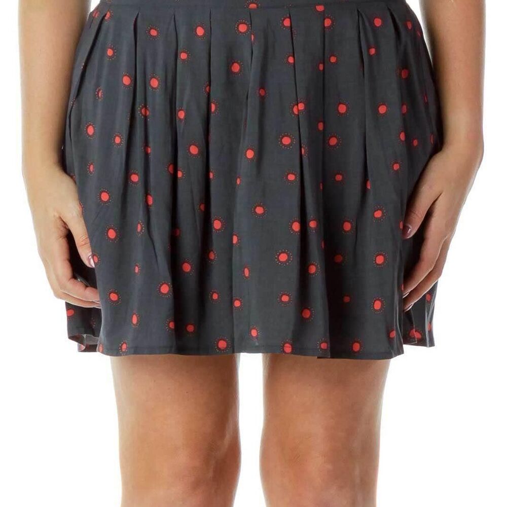 Frenchi Flared Mini Skirt Gray with Red Polka Dots Women's Sz XS